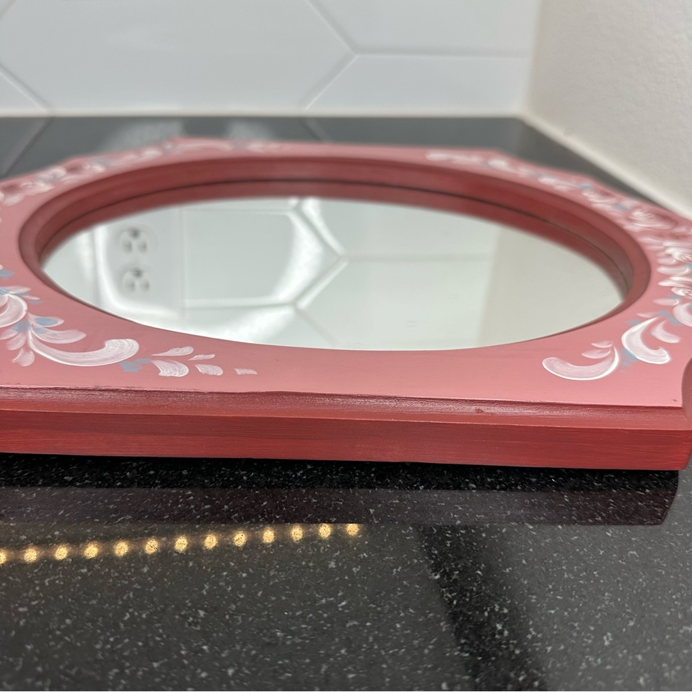 Hand Painted Pink Floral Mirror - Picture 9 of 10